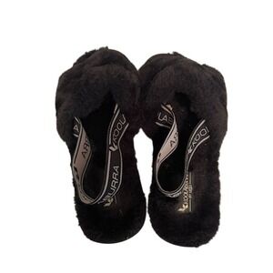 UGG Koolaburra Women's Fuzzy Slide Slippers Black Size 7 Casual faux fur warm‎